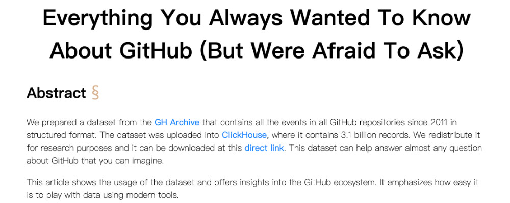 In 2020, ClickHouse for GitHub data mining