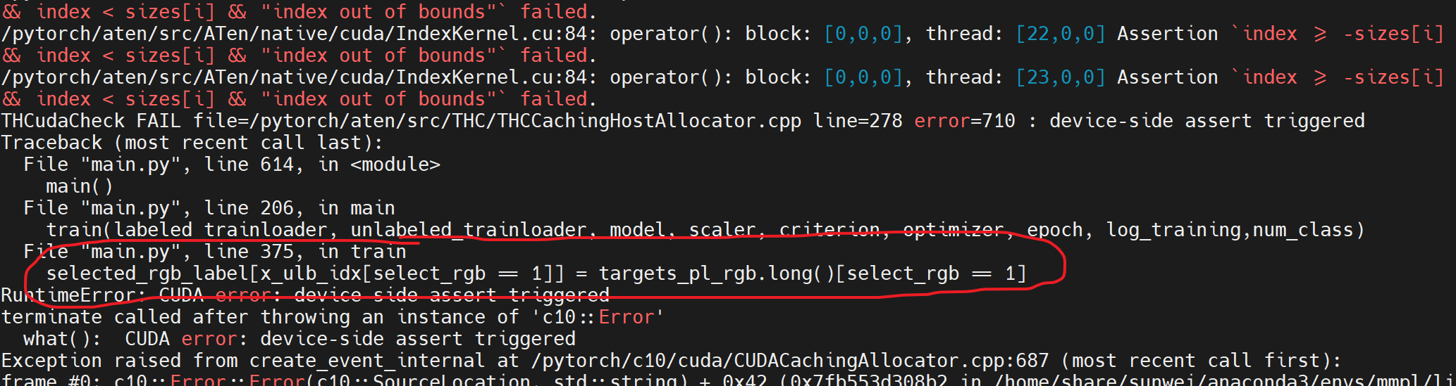 Cuda Error记录]Cuda Error: Device-Side Assert Triggered的一种可能_