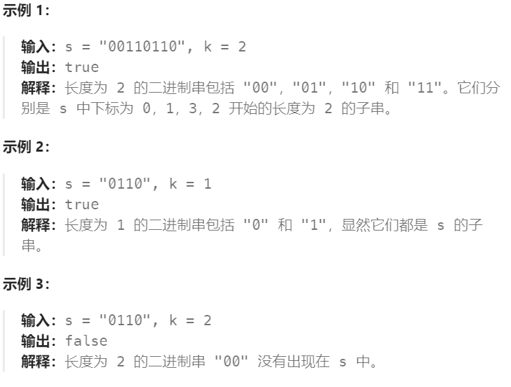 Day 8：1461. 检查一个字符串是否包含所有长度为 K 的二进制子串