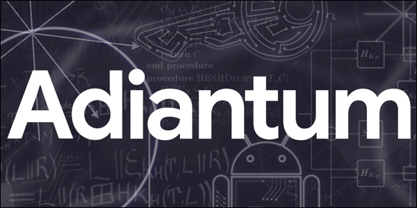 adiantum logo against a chalkboard full of android drawings