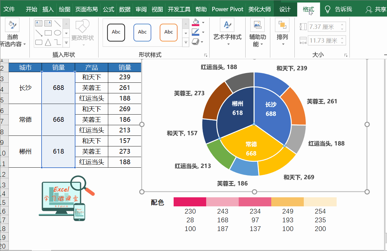 vb设置excel 字体 加粗 微软雅黑_excel双层饼图,5步搞定,让你的数据