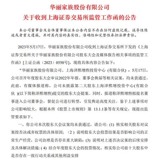 华丽家族股东大会21项议案全被否