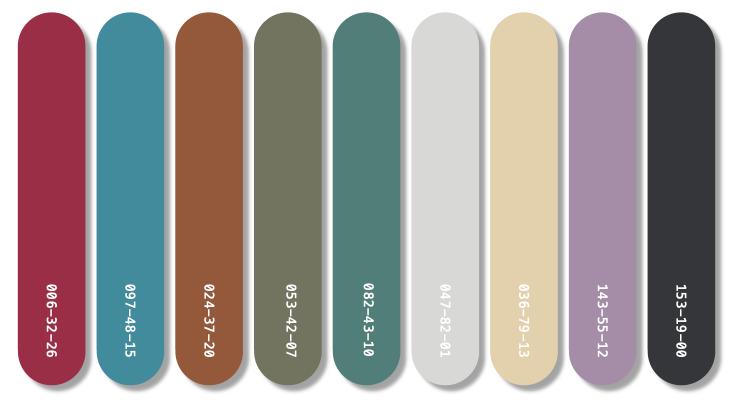 流行色,除了公布四个年度色之外,还结合了九色域工具对四个颜色的色调