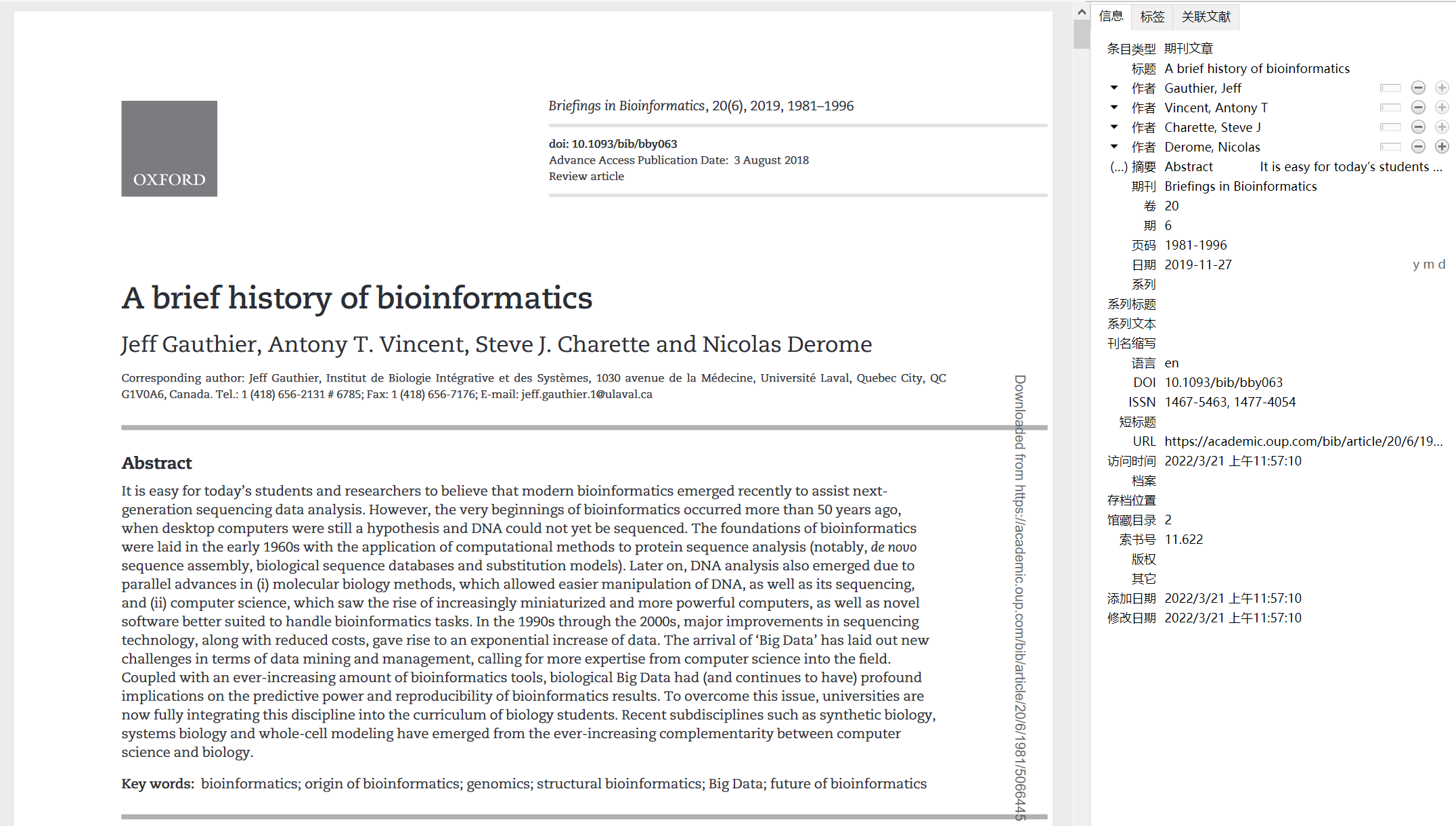 生物信息学简史，A brief history of bioinformatics- Briefings in Bioinformatics ...