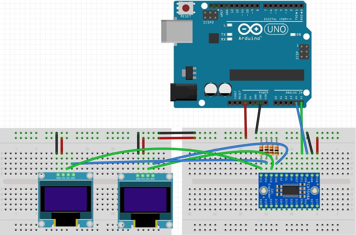 带有 TCA9748A 多路复用器和 OLED 的 Arduino 原理图