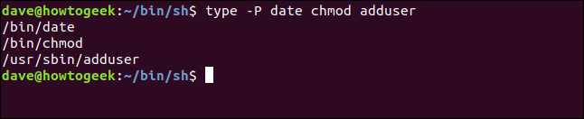 type -P date chmod adduser in a terminal window
