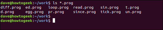 ls *.prog in a terminal window