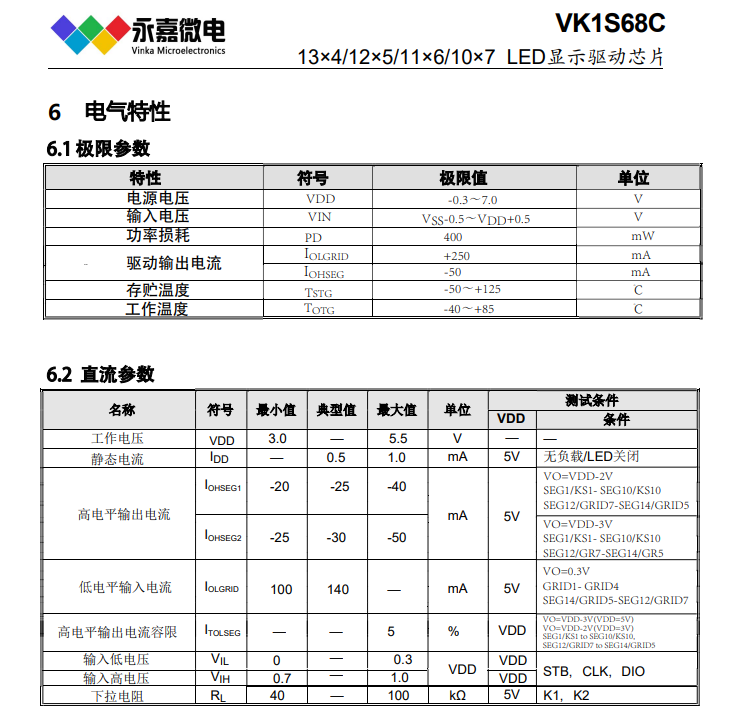 抗干扰LED点阵驱动数码管芯片VK1S68C适用于要求可靠、稳定和抗干扰能力强的产品 的图4