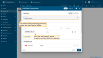 出现“添加小部件”窗口。在“设备”字段中指定之前创建的设备“我的新设备”作为数据源。“名称”键已添加到“列”部分，该部分负责包含设备名称的列。您需要添加另一个列，该列将显示“温度”键的值。为此，单击“添加列”以添加新字段以输入数据键；