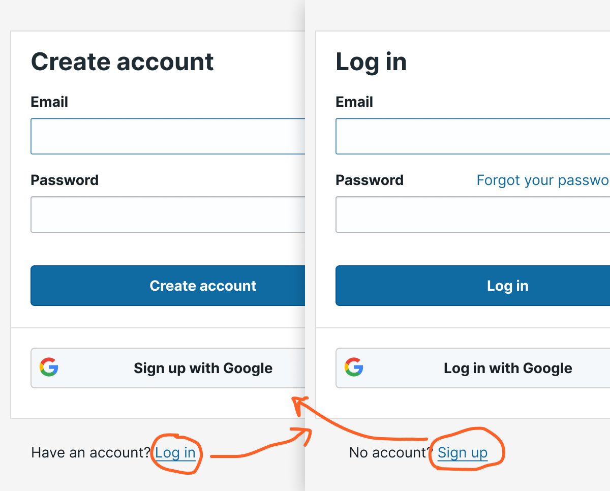 login/register switch UX pattern