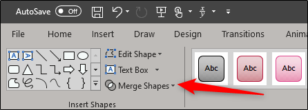 merge shapes option in shape format tab