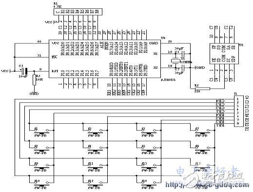 51单片机c语言 矩阵键盘,AT89S51单片机对4×4矩阵键盘的控制设计