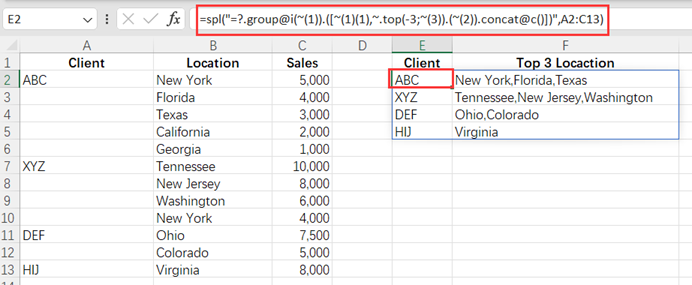 Excel 将每组的前 3 名拼成串