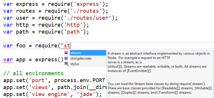 Intellisense example