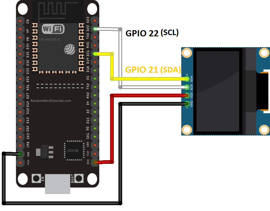 ESP32 到 OLED SSD1306 接线电路原理图