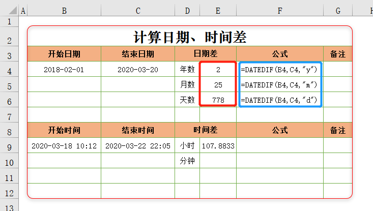 计算机公式求时间差公式日期差计算excel表格中如何计算日期时间差