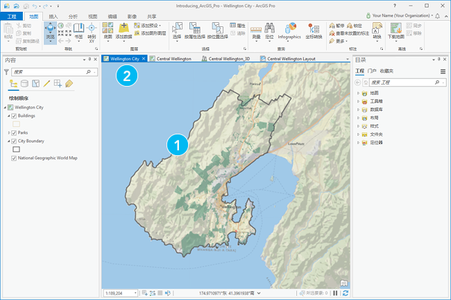 arcgis pro 界面的主要部分包括功能区