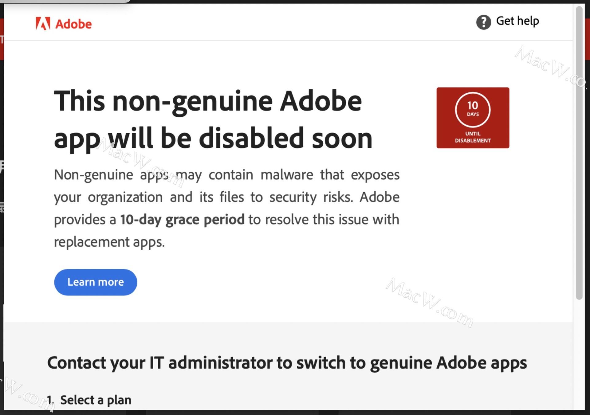 运行Adobe提示This nongenuine Adobe app has been disabled soon