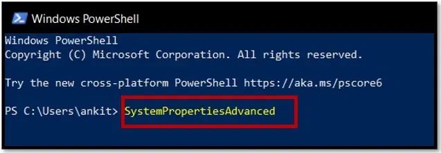 Type command to Open Advanced System Settings in Windows 10