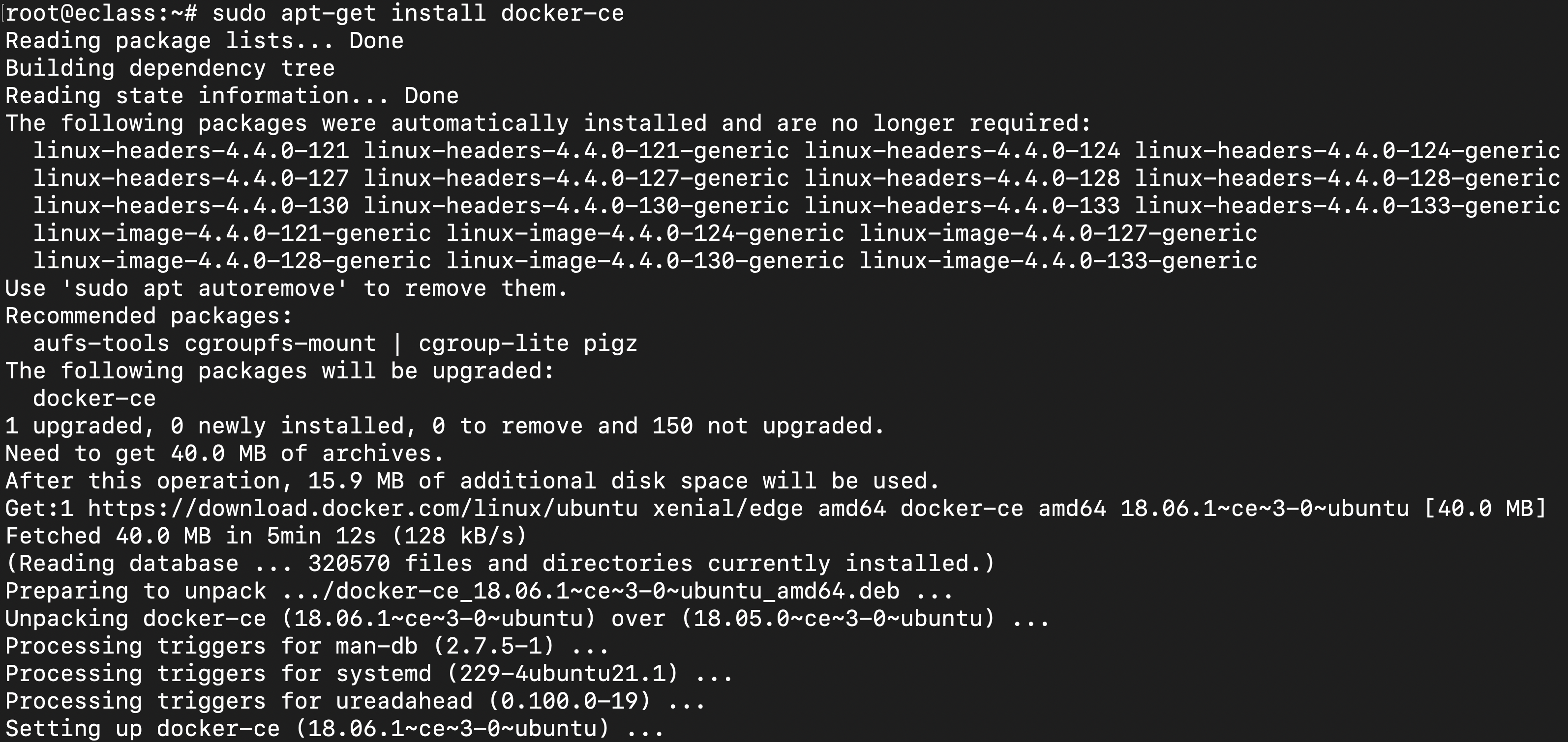 sudo apt-get install docker-ce