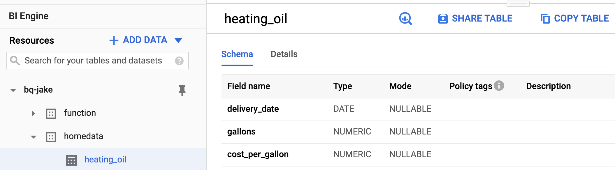 View of heating_oil table schema