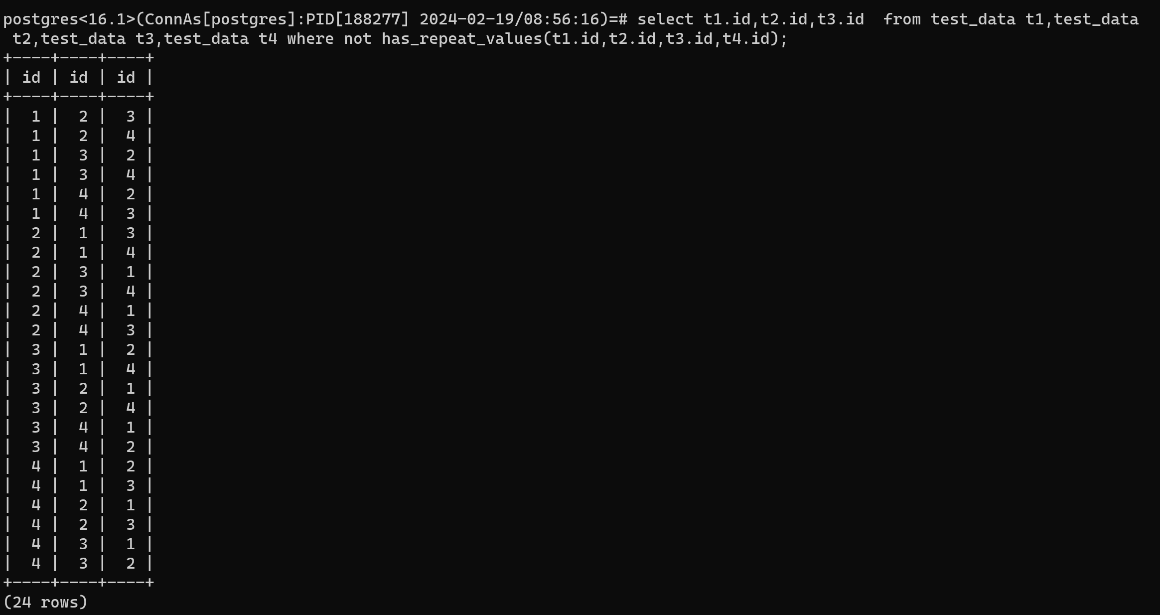 PostgreSQL里实现计算多个数字的排列组合