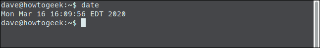 Output from the "date" command in a terminal window.