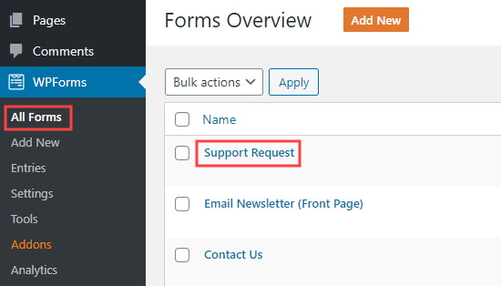 Editing a form in WPForms Editing a form in WPForms