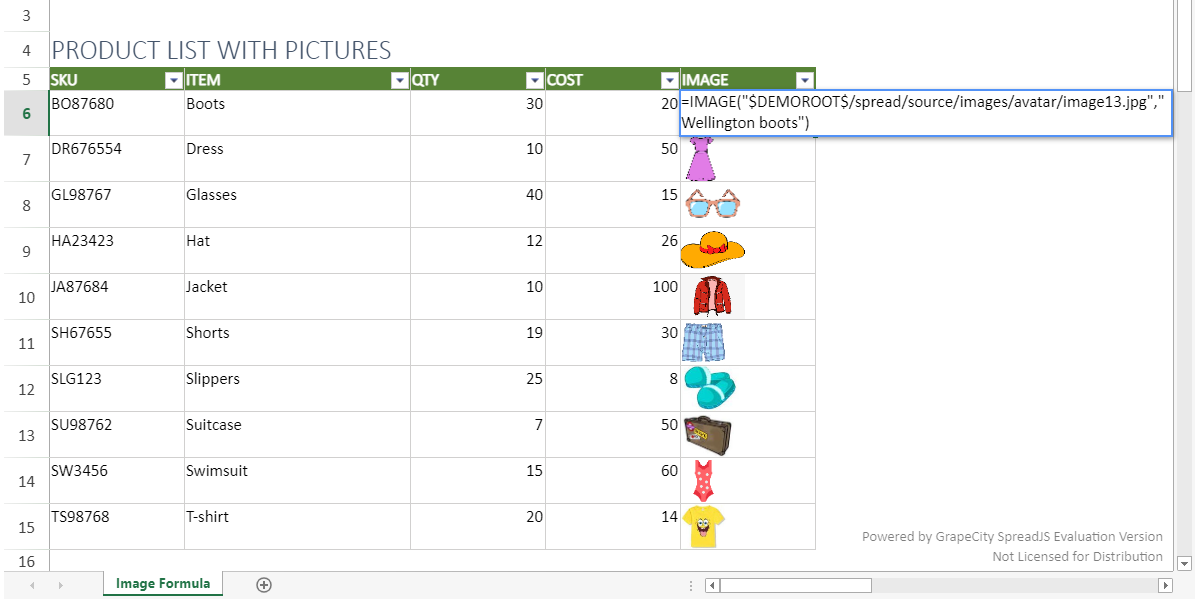 JavaScript Spreadsheet IMAGE function