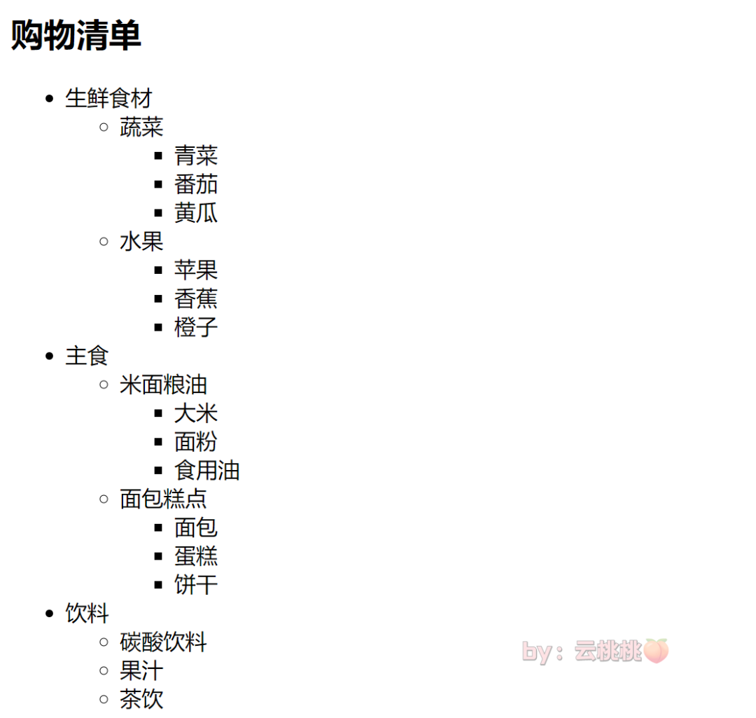 HTML基础：列表标签的3种形式以及嵌套列表