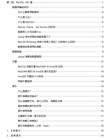 800 pages of fairy MySQL documents + 140 high-frequency interview questions, no longer afraid of being asked MySQL in the interview