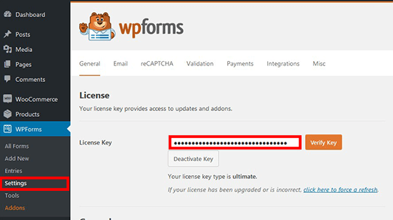 WPForms license