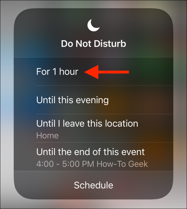 Choose the Do Not Disturb timing from the popup