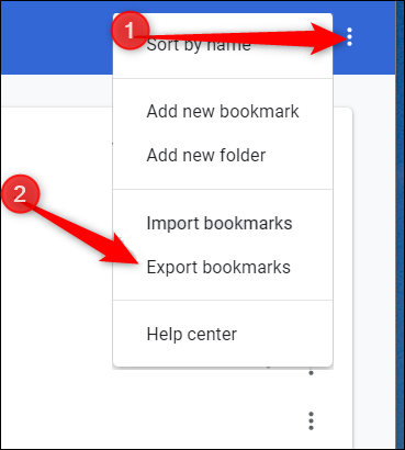 Click the menu icon, then click Export Bookmarks