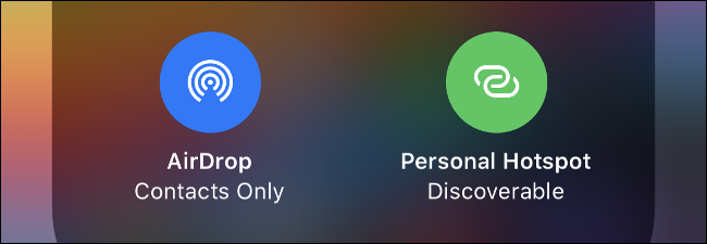 The "AirDrop" and "Personal Hotspot" icons in Control Center.