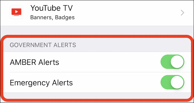 turn off toggles for AMBER alerts and emergency alerts