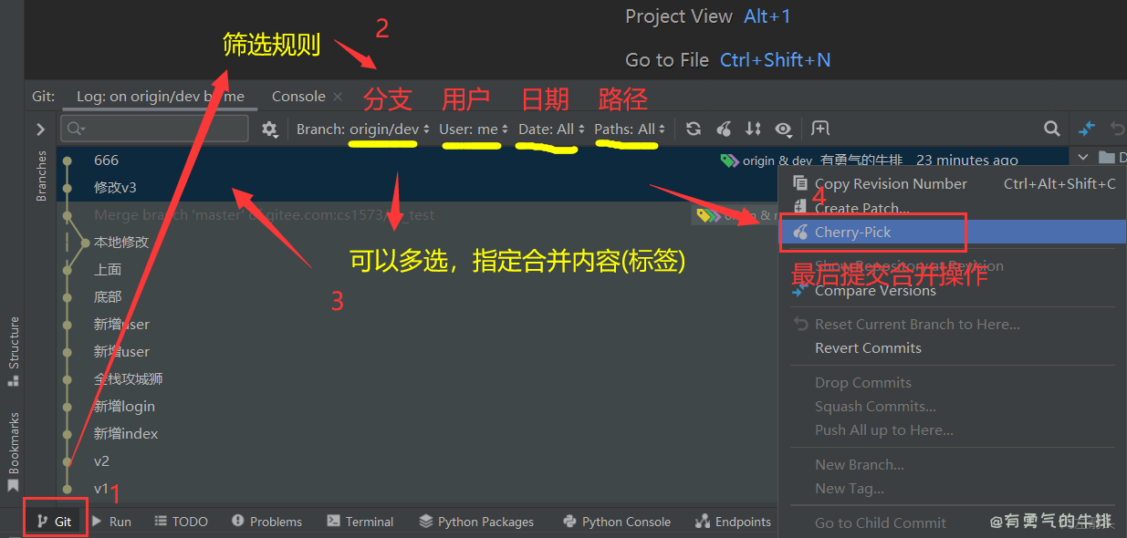 Pycharm操作git仓库 合并等