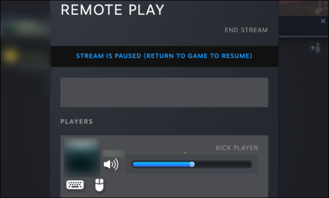 The Steam "Remote Play" menu for the host. 