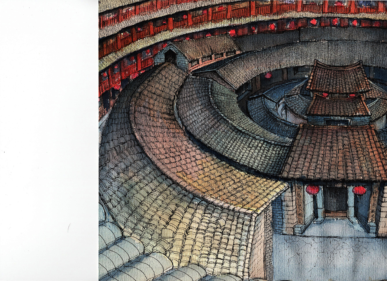 福建土楼ppt计算机二级福建土楼手绘过程教学图