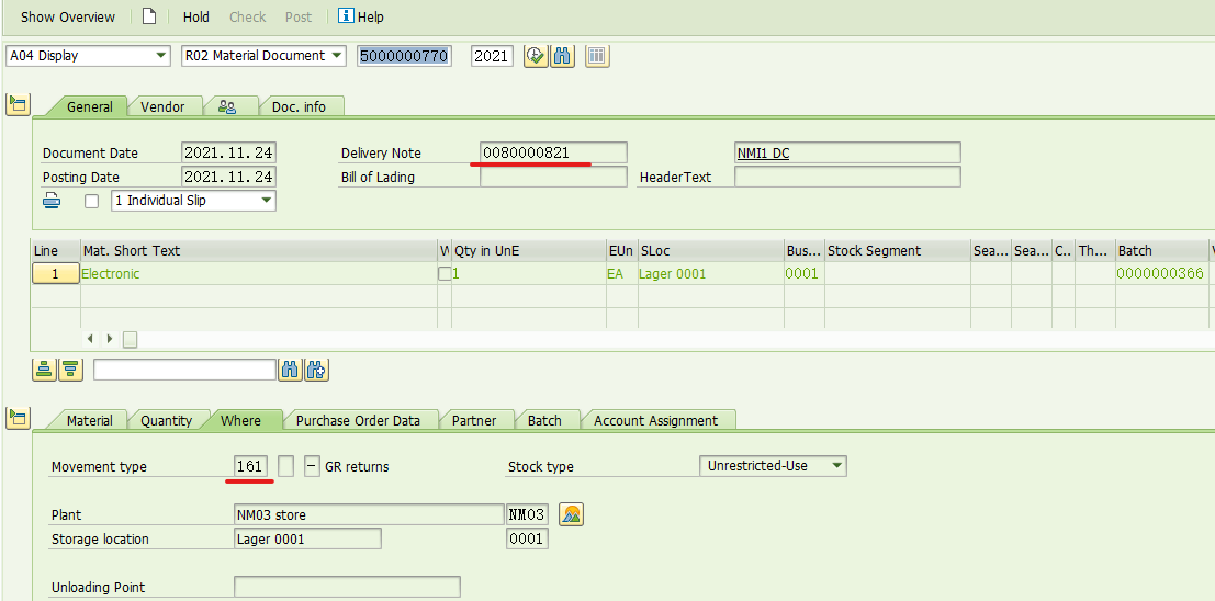 SAP MM 公司间退货STO流程后勤部分简述