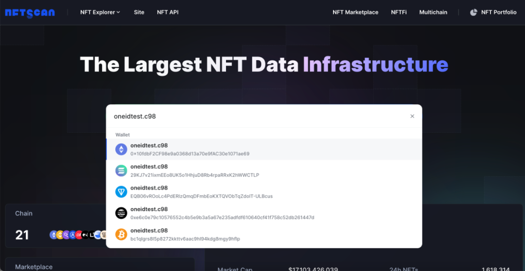 NFTScan 与 OneID 达成合作伙伴，支持多类型 DID 搜索！