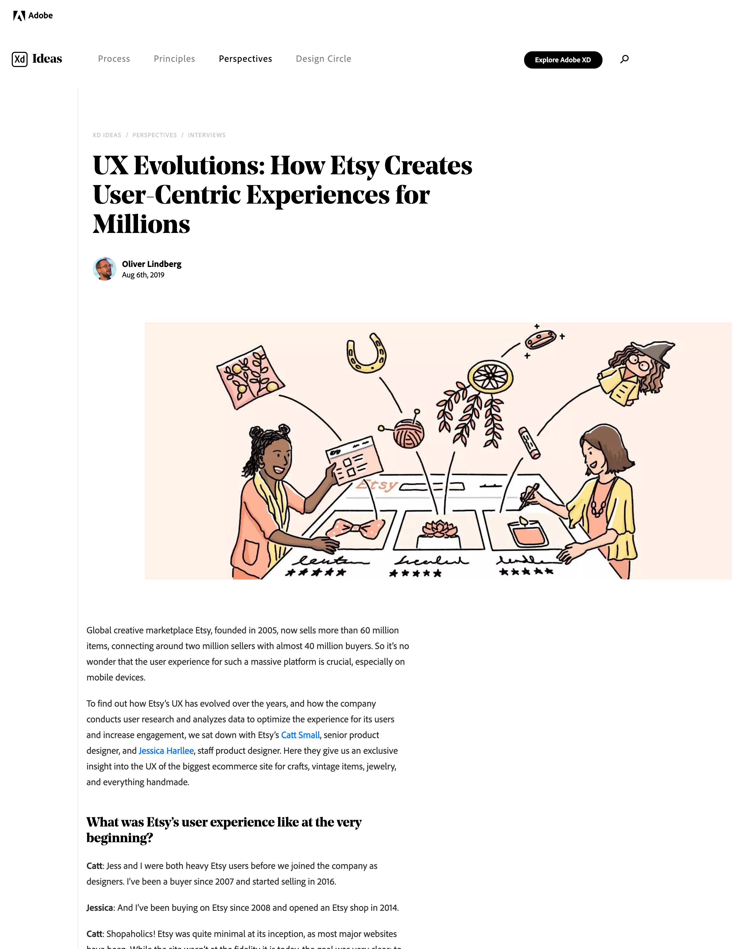 Screenshot of Adobe blog article titled ‘UX evolutions: User centric experiences for millions’ written by Oliver Lindberg