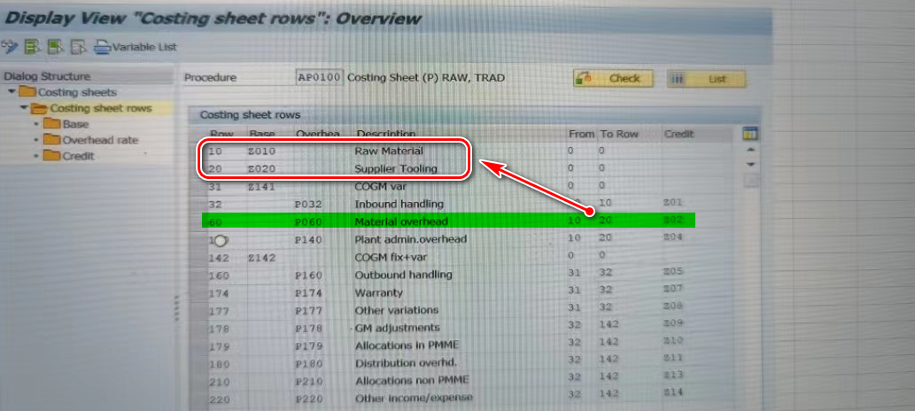 SAP Product Lifecycle Costing 里的 Costing Sheet 成本核算表