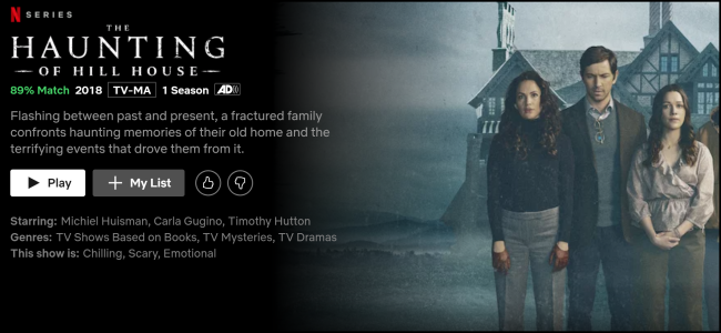 "The Haunting of Hill House" watch page on Netflix.