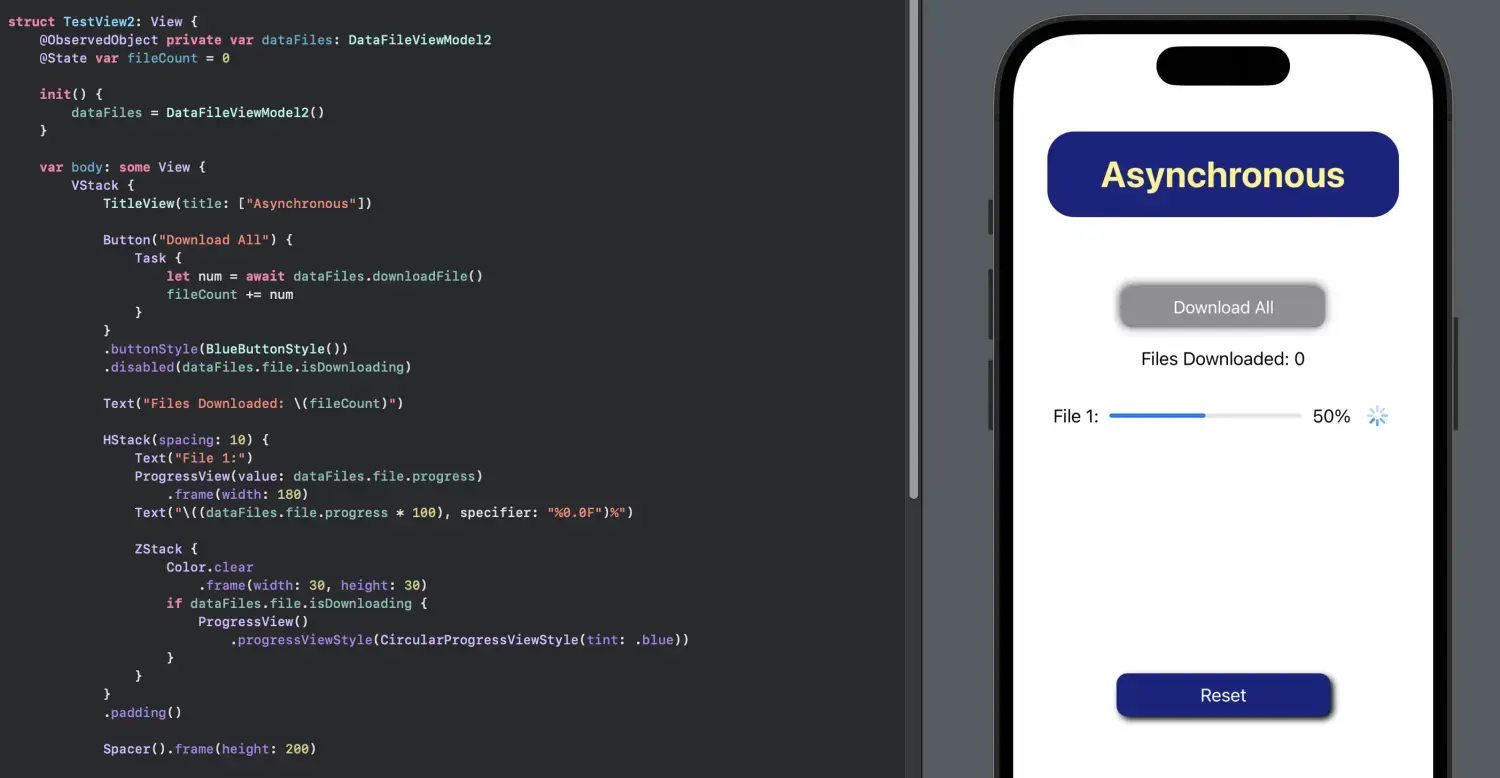 Use async/await to simulate downloading a file while updating the UI