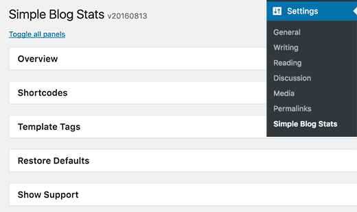 Simple blog stats settings page