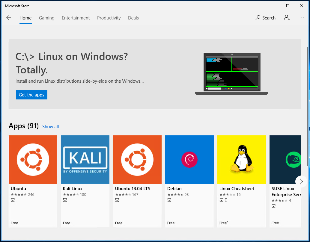 Search Linux Images In Microsoft Store