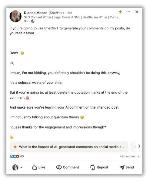 ai social media commentary on linkedin