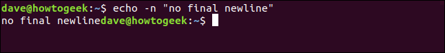 echo -n "no final newline" in a terminal window