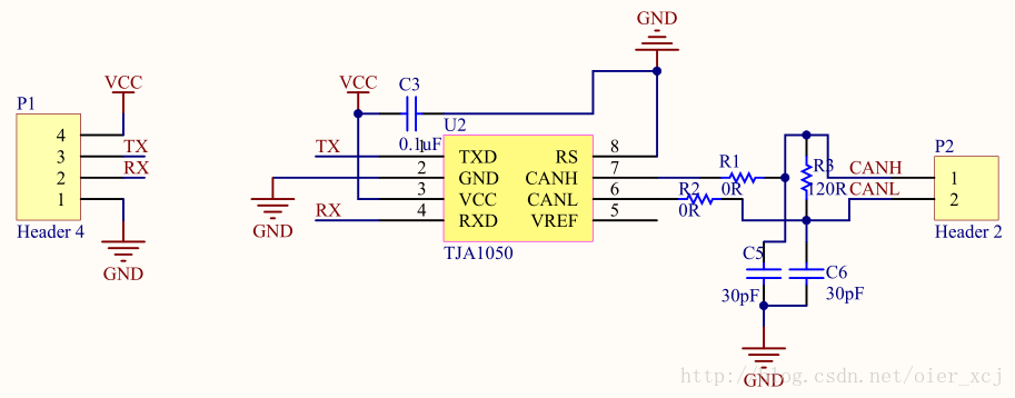 ata6660芯片的rs引脚悬空,而tja1050芯片的rs引脚接地.